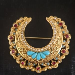 Arthur Pepper Ornate Gold-tone  and Red Crescent Brooch